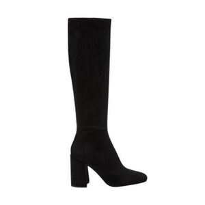 Steve Madden Seven Knee High Boot Black Suede Leather Block Heel 5